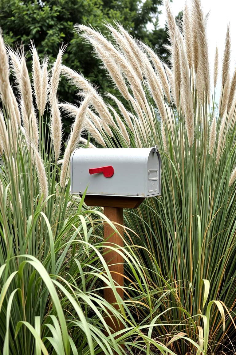 Border with Ornamental Grasses - 24 Mailbox Landscaping Ideas