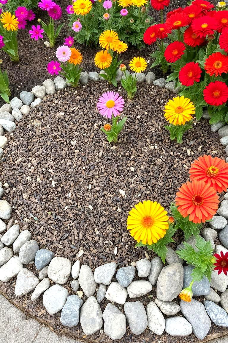 Bordering Flower Beds with Rocks and Mulch - 24 Front Yard Landscaping Ideas With Rocks and Mulch