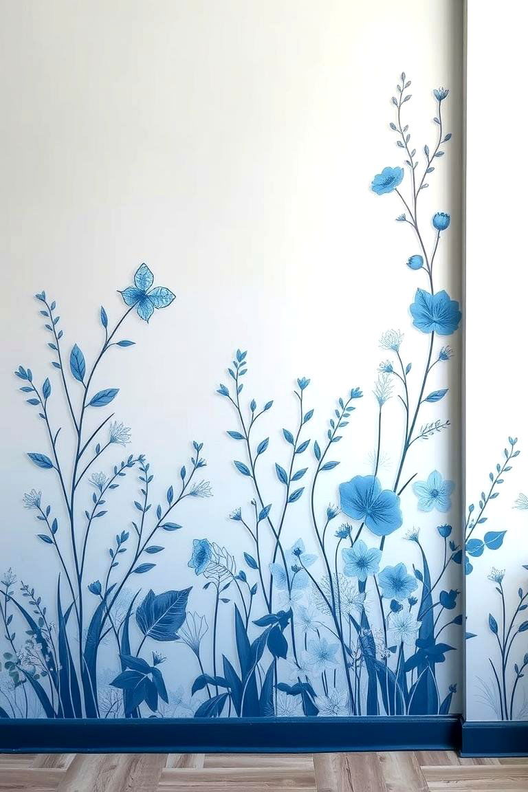 Botanical Blue Mural - 24 Blue Accent Wall Ideas