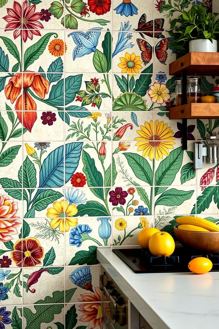 Botanical Mosaic Tiles - 24 Greenhouse Kitchen Design Ideas