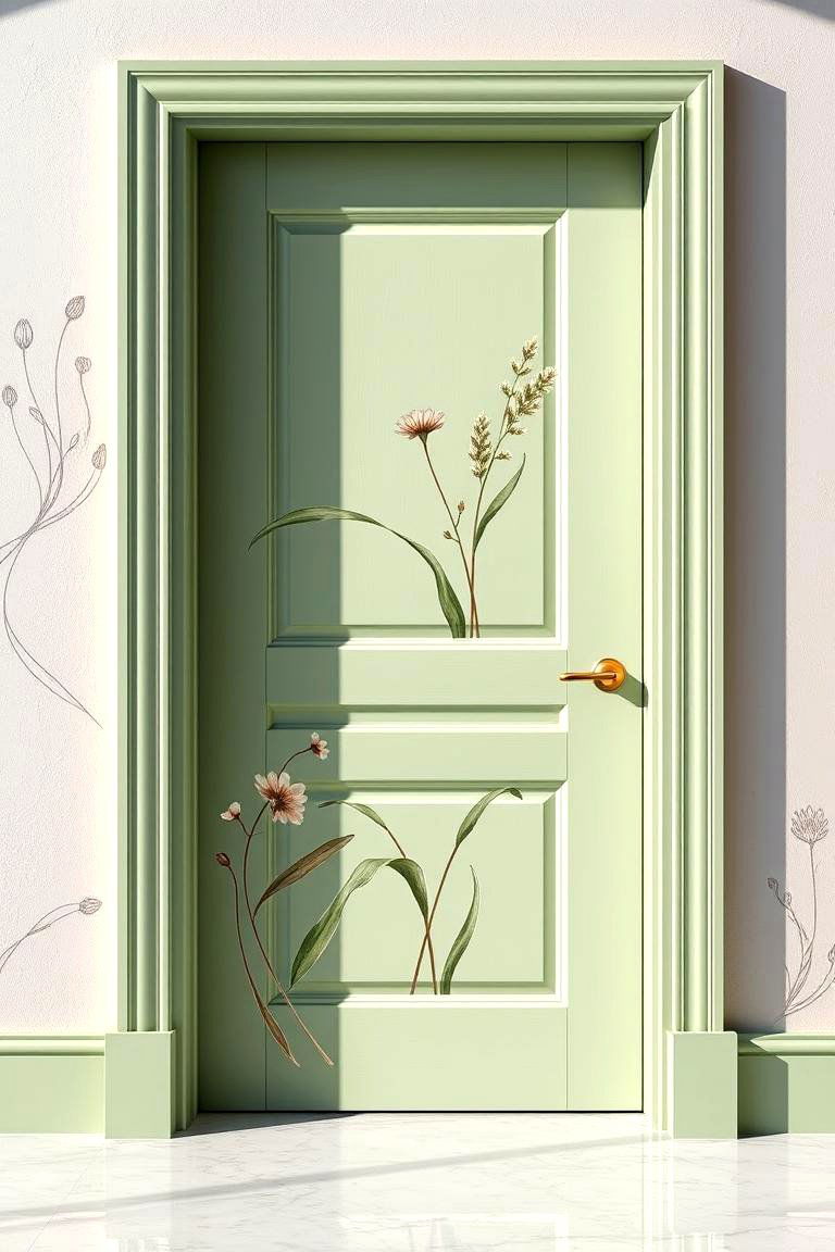 Botanical Print Accents Door - 24 Green Front Door Ideas