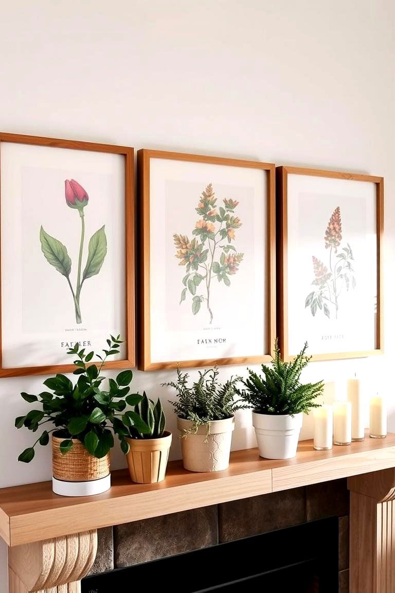 Botanical Prints and Wall Hangings - 24 Spring Mantel Decor Ideas