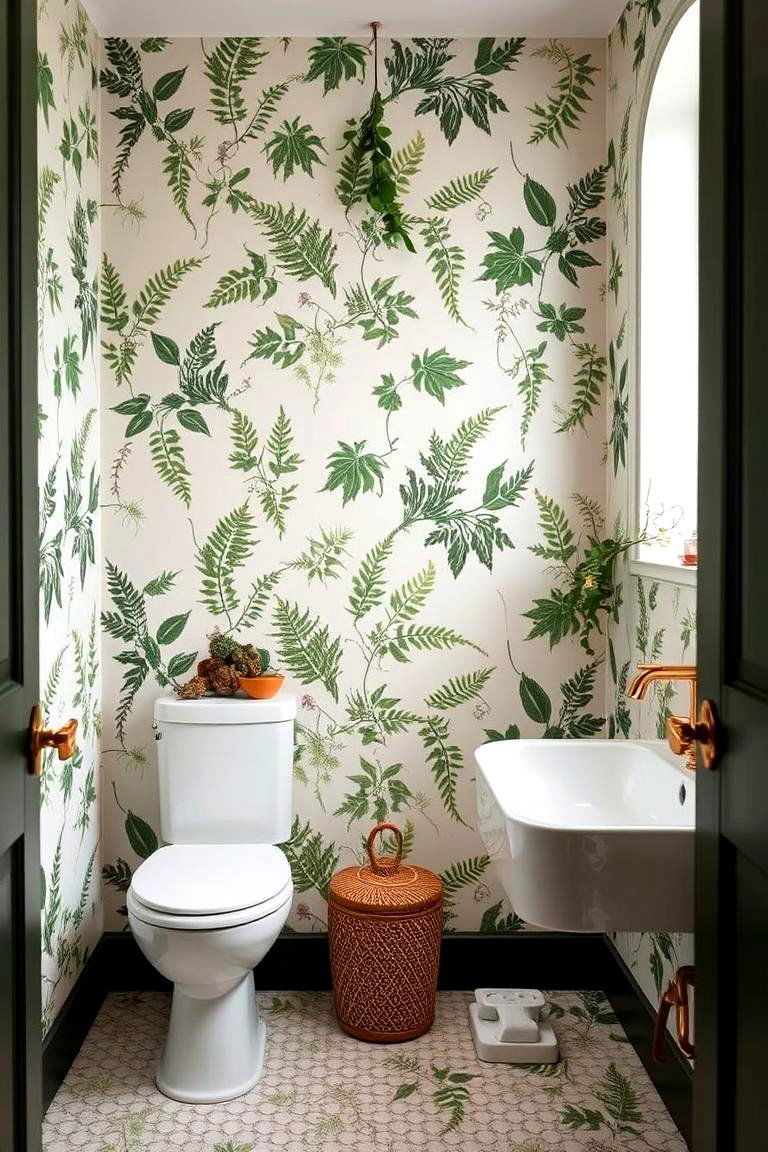 Botanical Prints for a Natural Look - 24 Bathroom Wallpaper Ideas