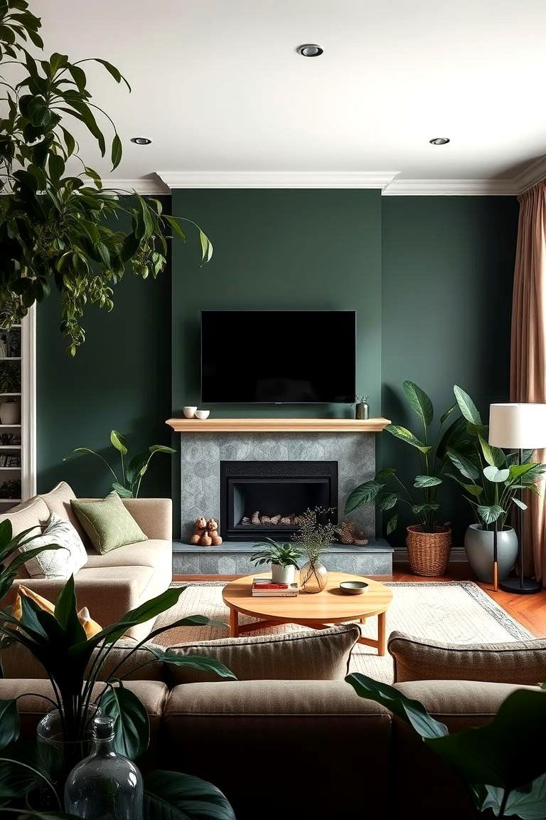 Botanical Theme with Dark Green Walls - 24 Dark Green Accent Wall Ideas