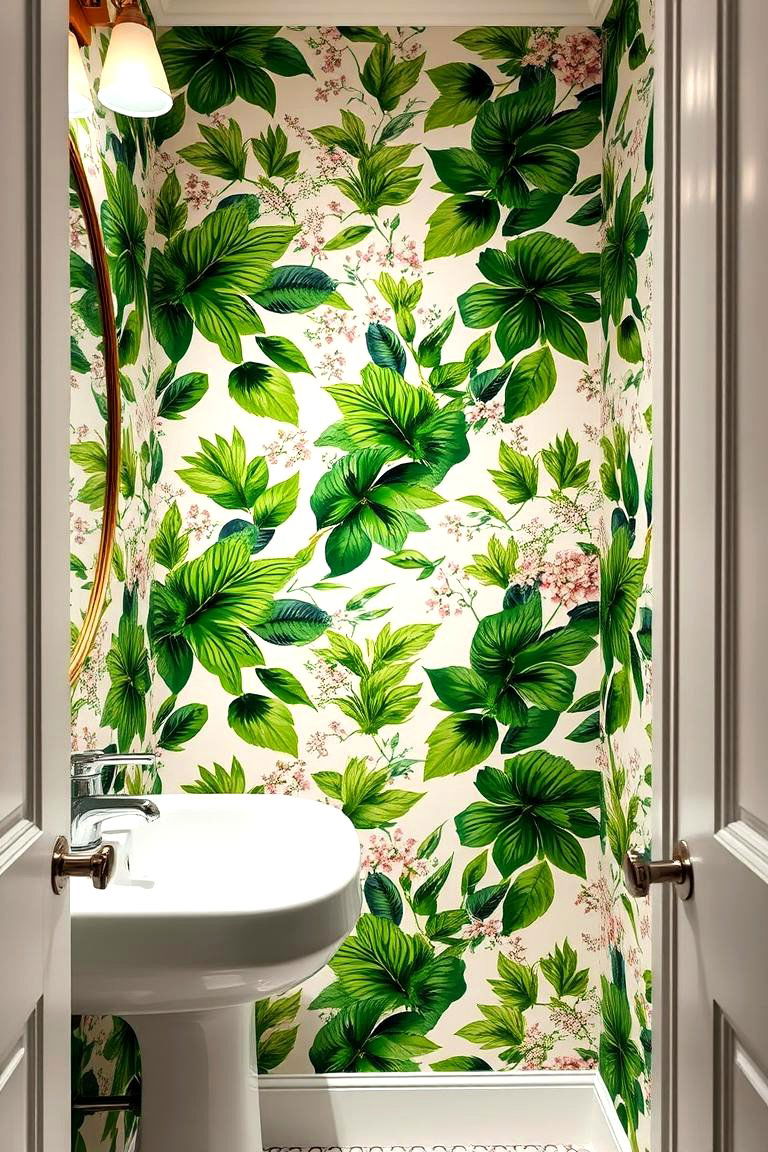 Botanical Wallpaper Wonders - 24 Green Powder Room Ideas