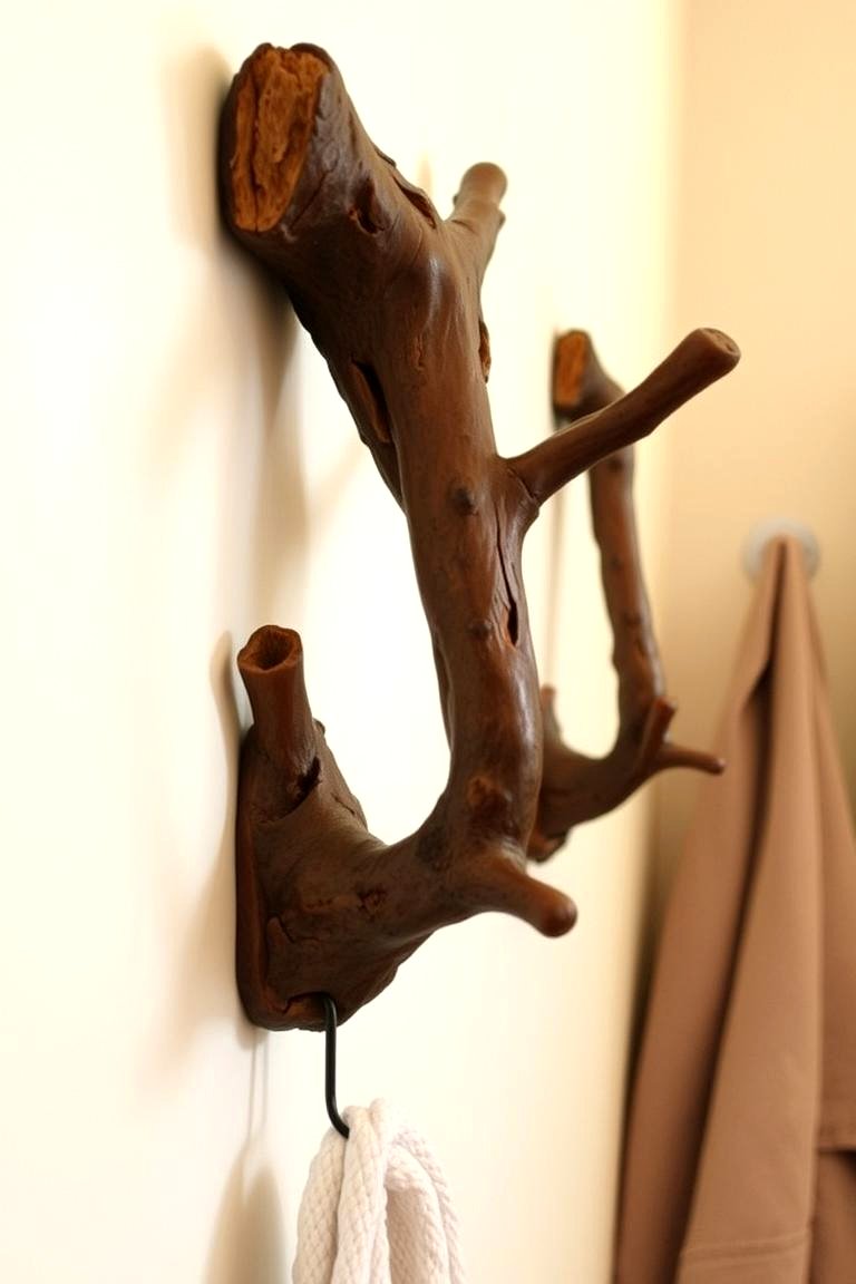 Branch Coat Hooks - 24 Rustic Bathroom Ideas