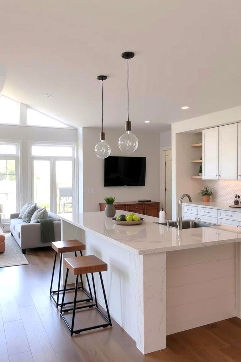 Breakfast Bar as a Social Hub - 24 Kitchens Without Upper Cabinets