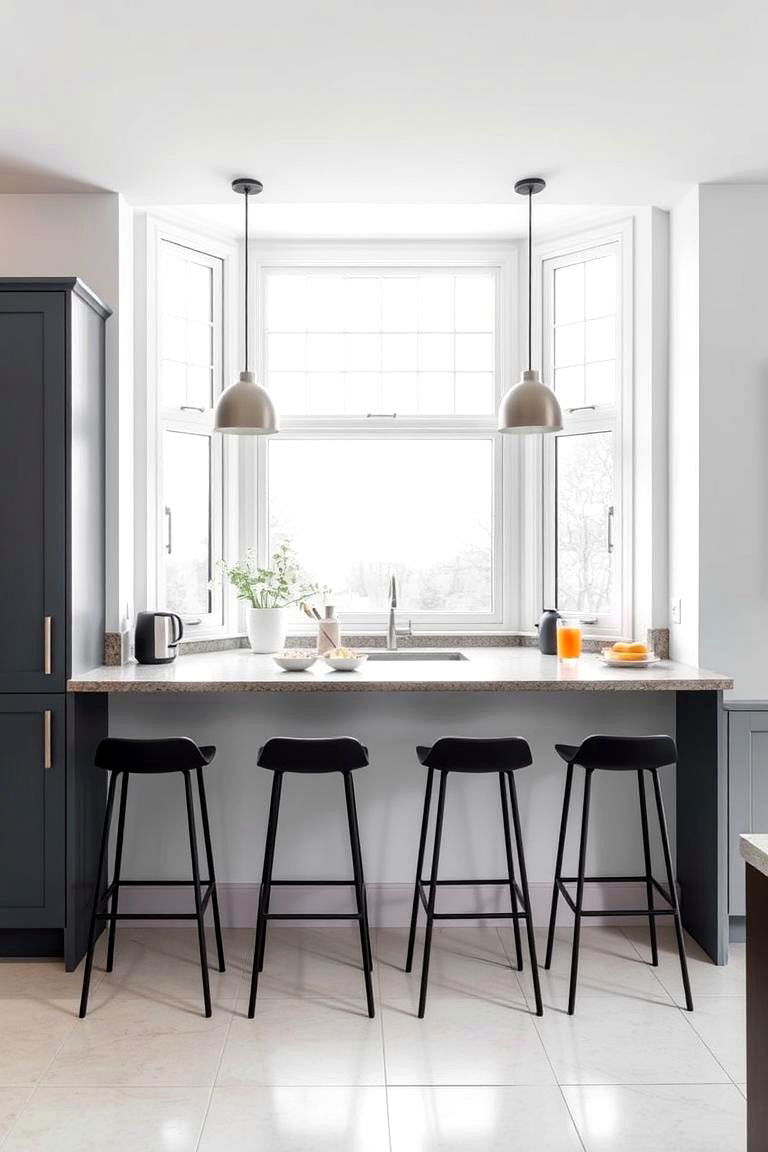 Breakfast Bar for a Modern Touch - 24 Bay Window Ideas