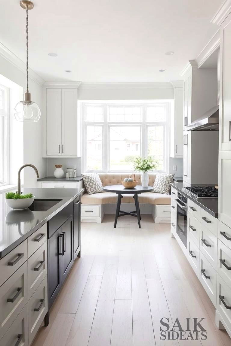 Breakfast Nook Integration - 24 white kitchen ideas with black island