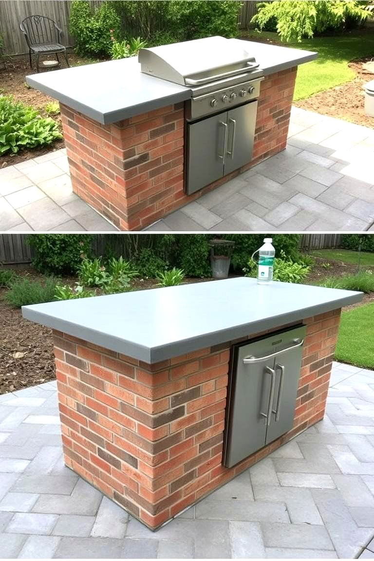 Brick Base with Concrete Countertop - 24 Outdoor Kitchen Island Ideas