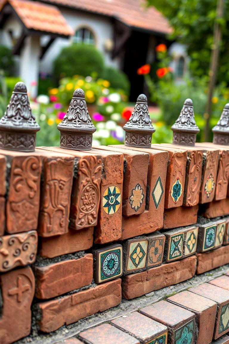 Brick Fence with Decorative Inlays - 24 Brick Fence Ideas
