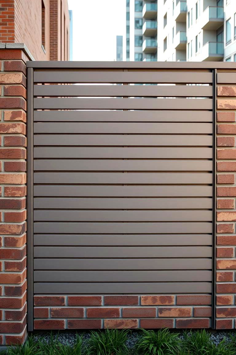 Brick Fence with Horizontal Panels - 24 Brick Fence Ideas