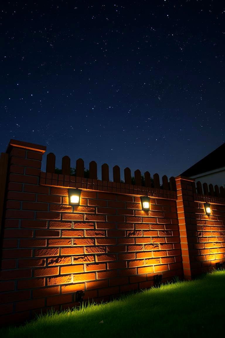 Brick Fence with Integrated Lighting - 24 Brick Fence Ideas