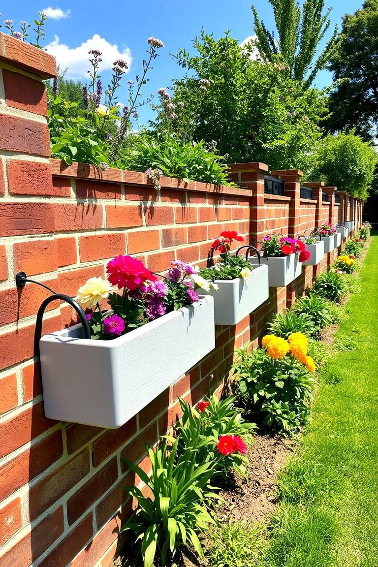 Brick Fence with Planter Boxes - 24 Brick Fence Ideas