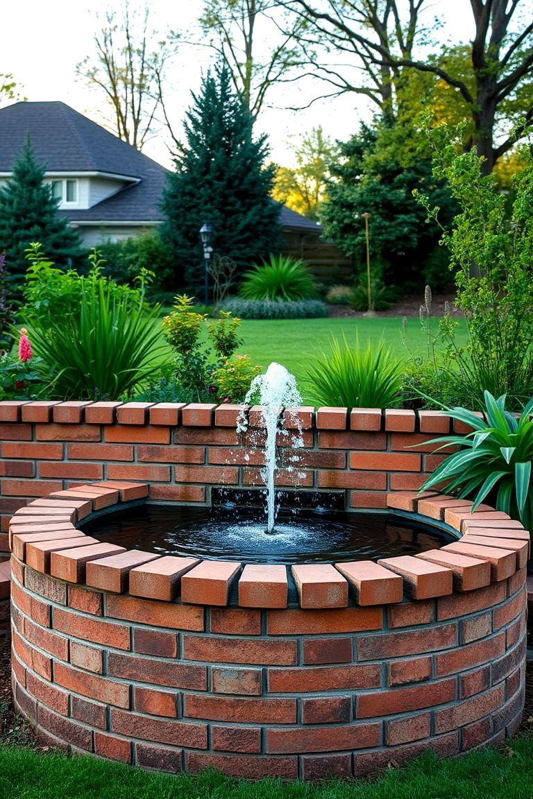 Brick Fence with Water Features - 24 Brick Fence Ideas
