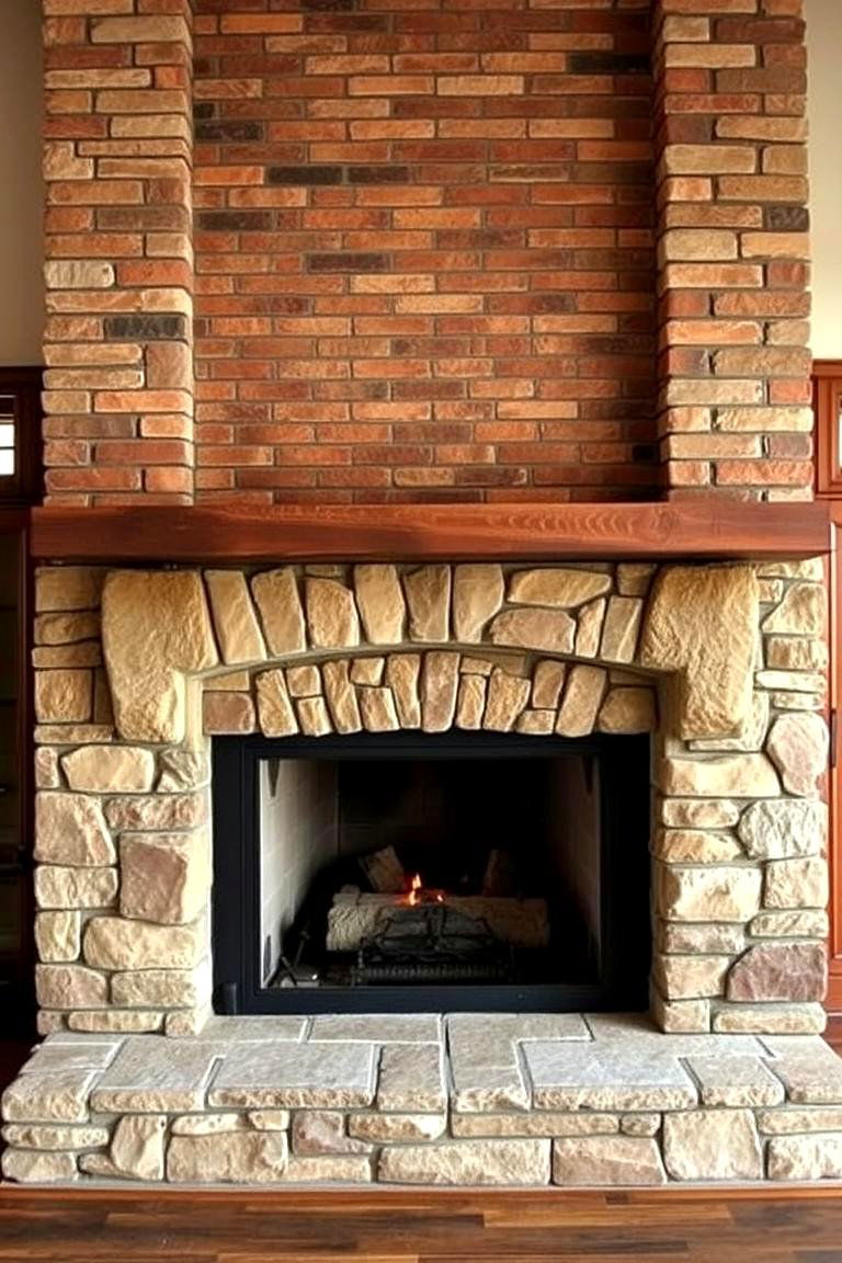 Brick Fireplace with Stone Accents - 24 Brick Fireplace Ideas