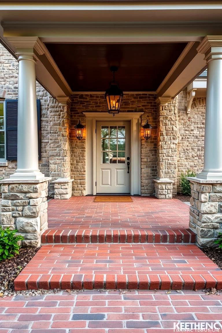Brick Pathways and Stone Accents - 24 Colonial Front Porch Ideas