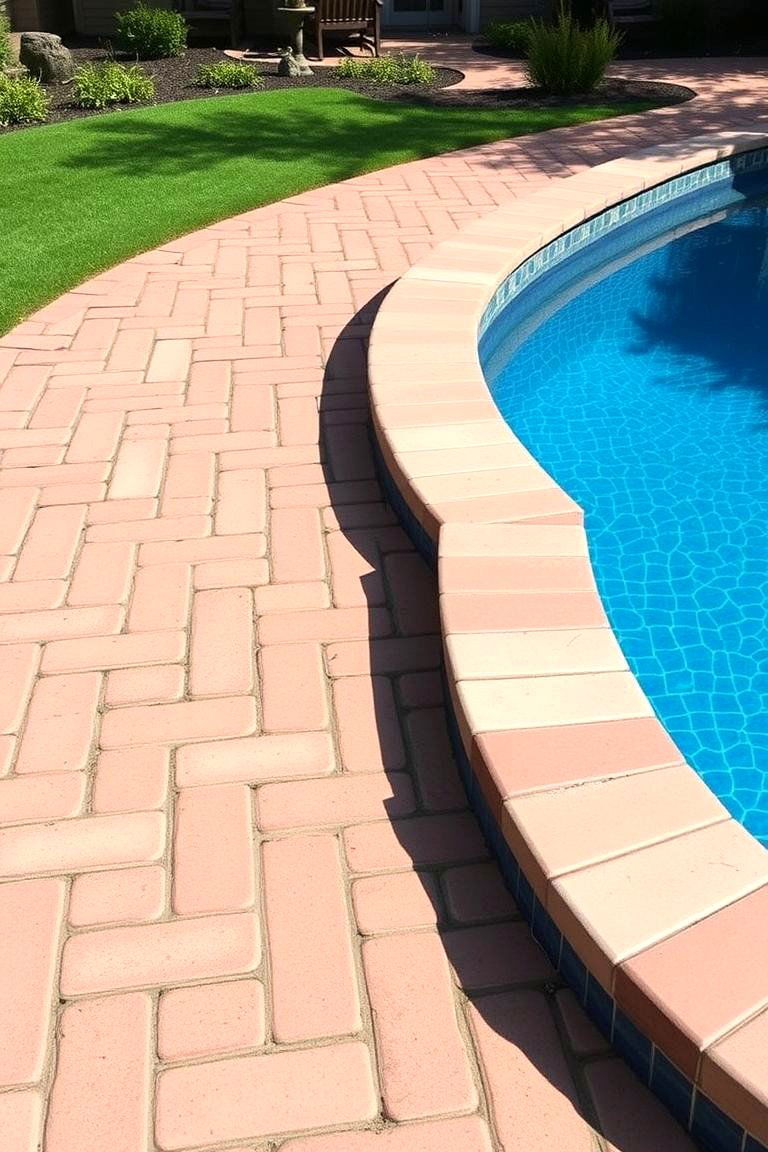 Brick Paver Poolside Pathway - 24 Concrete Pavers Around Pool Ideas