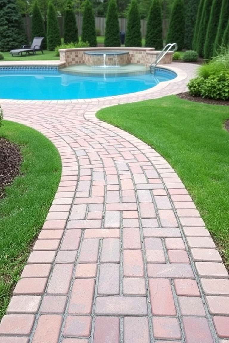 Brick Paver Walkway - 24 Above Ground Pool Walkway Ideas