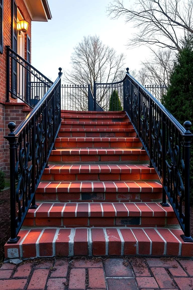 Brick Steps with Ornamental Iron Railings - 24 Brick Front Steps Design Ideas
