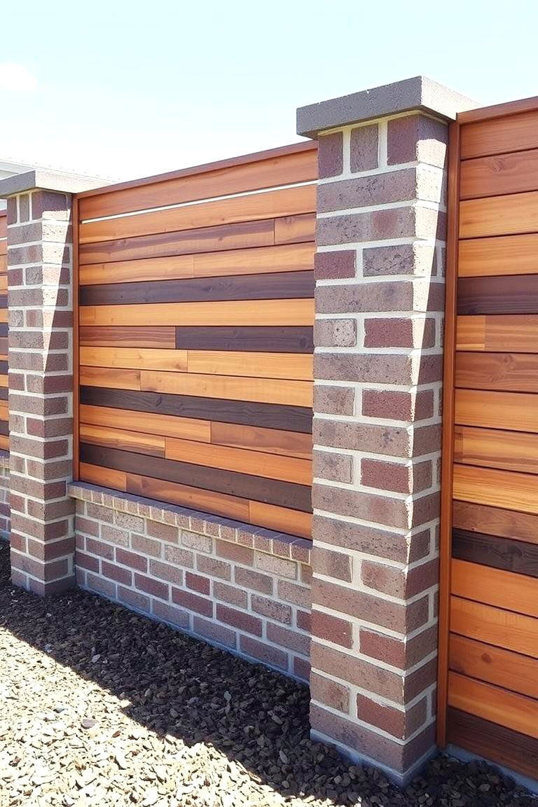 Brick and Wood Hybrid Fence - 24 Brick Fence Ideas