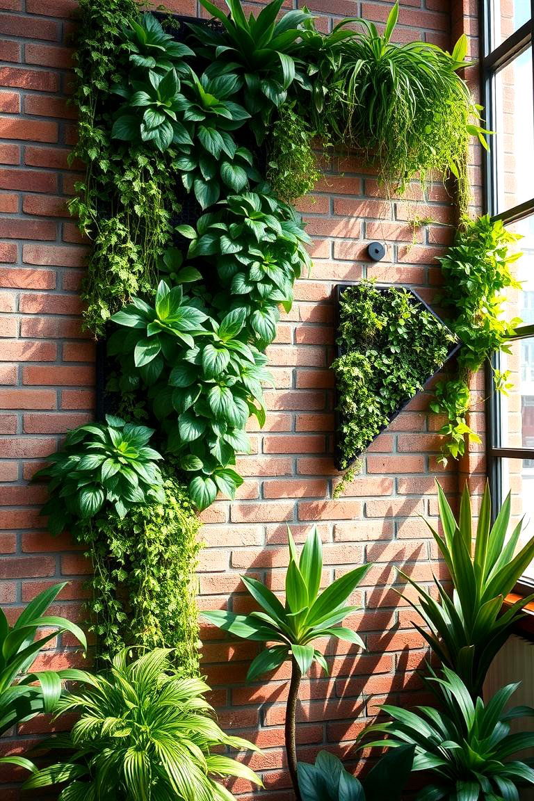 Brick with Indoor Greenery - 24 Brick Accent Wall Ideas