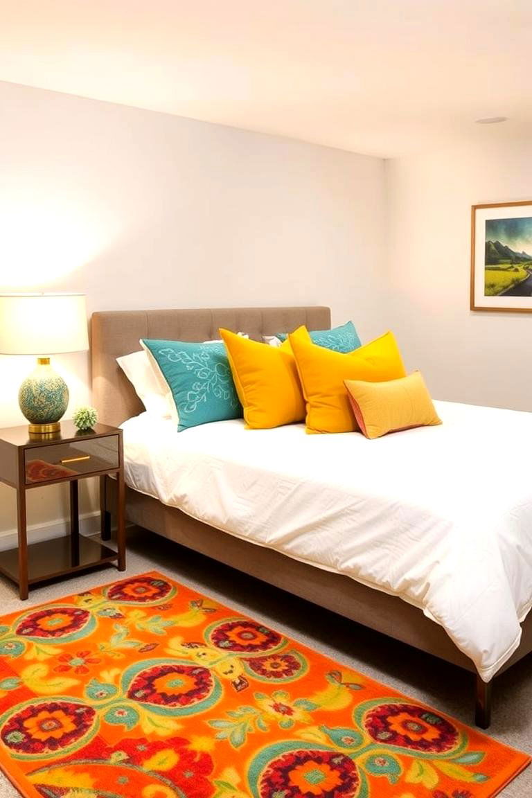 Bright Accent Colors Basement Bedroom - 24 Basement Bedroom Ideas
