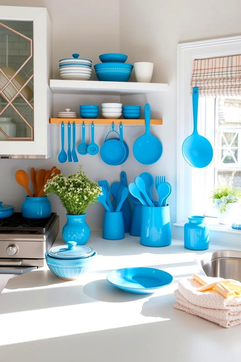 Bright Blue Kitchen Accessories - 24 Blue and White Kitchen Ideas