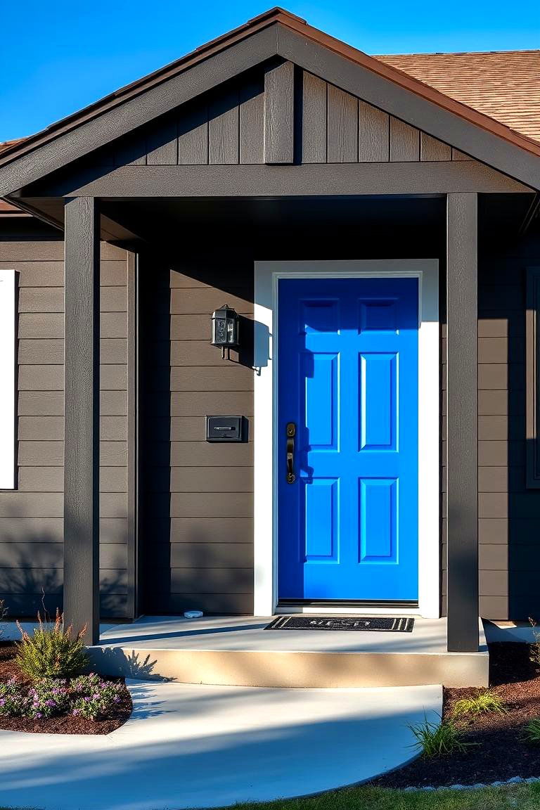 Bright Cobalt Blue Door for Boldness - 24 Grey House With Blue Door Ideas