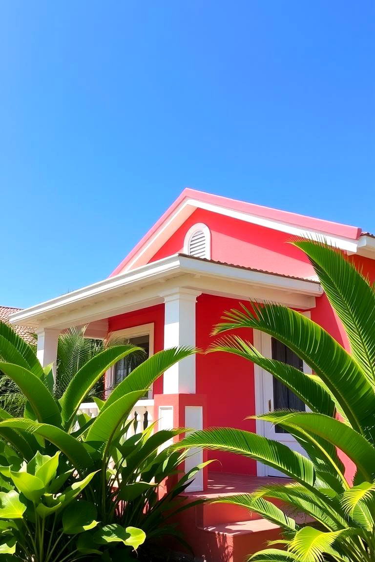 Bright Coral with White Trim - 24 Exterior Door Trim Ideas