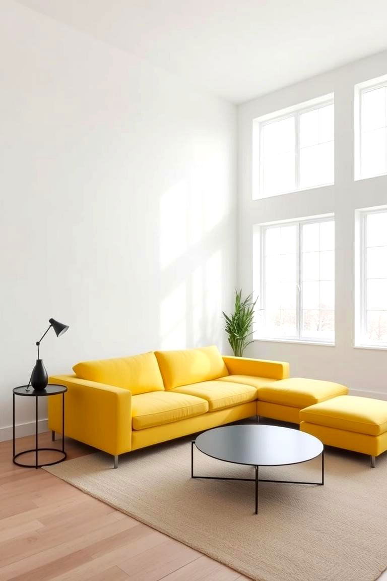 Bright Lemon in a Minimalist Setting - 24 Yellow Couch Living Room Ideas