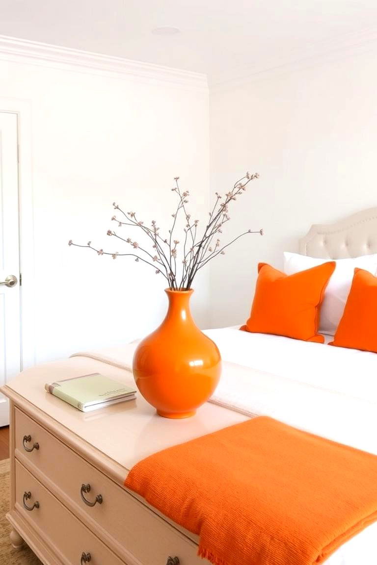 Bright Orange Accents on Neutral - 24 Orange Bedroom Ideas