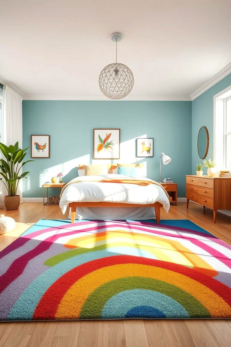 Bright Rainbow Rugs - 24 Rainbow Bedroom Ideas