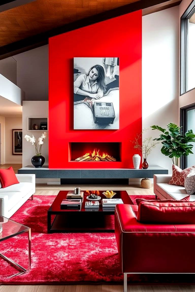 Bright Red Fireplace - 24 Fireplace Paint Ideas