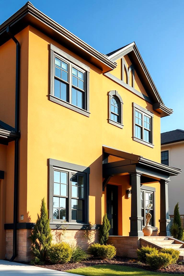 Bright Tan House with Bold Architectural Black Trim - 24 Tan House With Black Trim Design Ideas