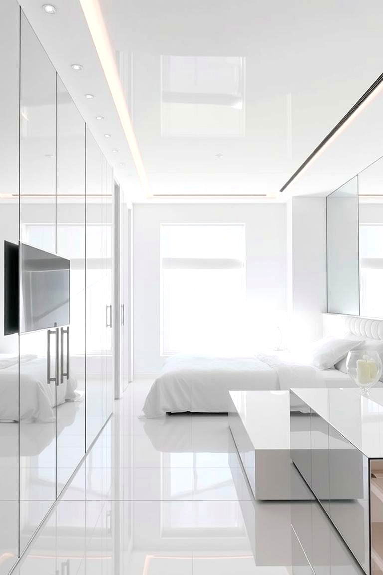 Bright White with Reflective Surfaces - 24 White Bedroom Ideas