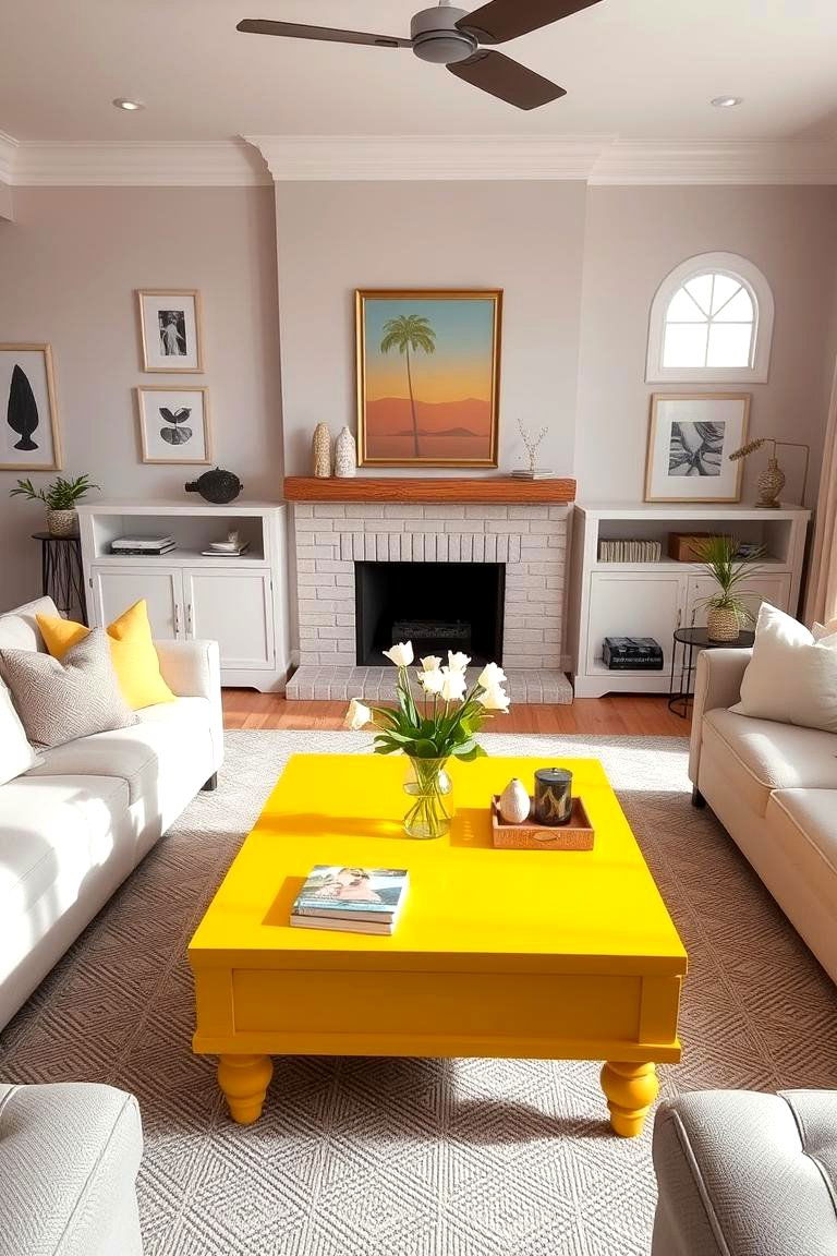 Bright Yellow Coffee Table - 24 Yellow Living Room Ideas