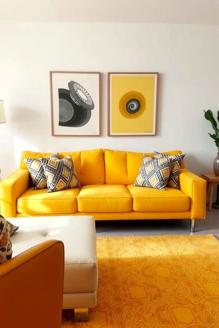 Bright Yellow Couch with Geometric Patterns - 24 Yellow Couch Living Room Ideas