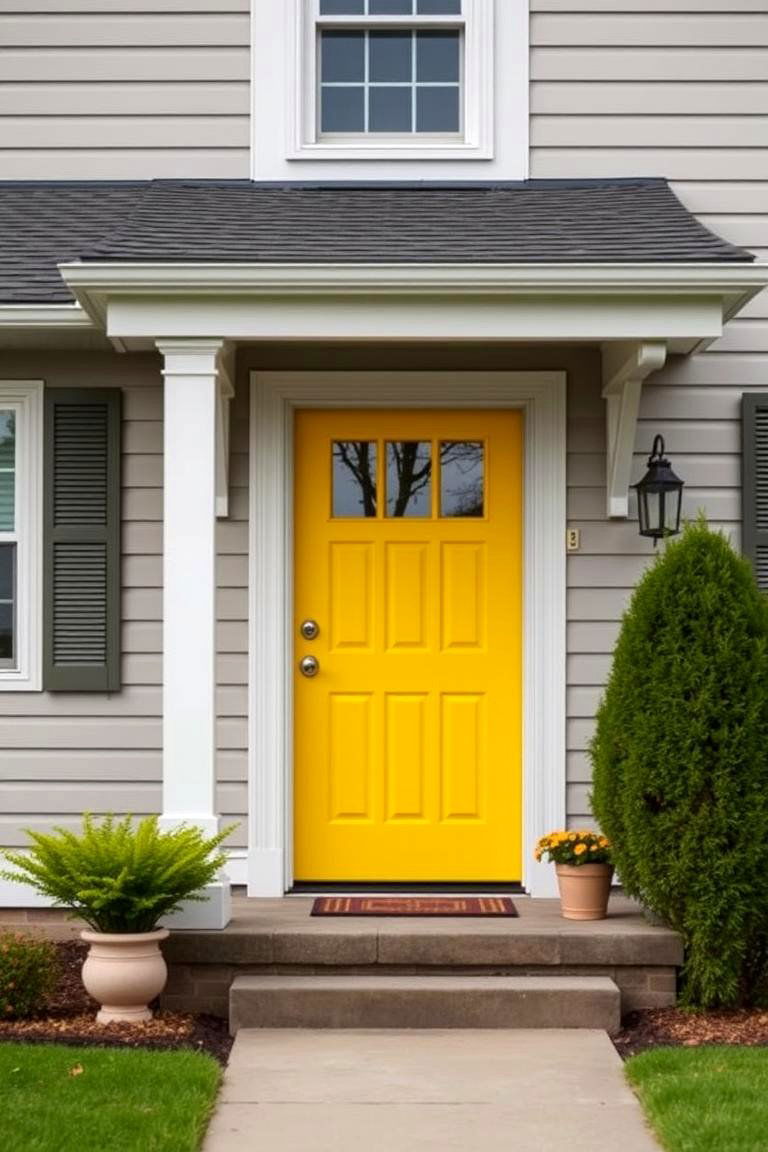 Bright Yellow Door for a Cheerful Entry - 24 Yellow Exterior Home Ideas