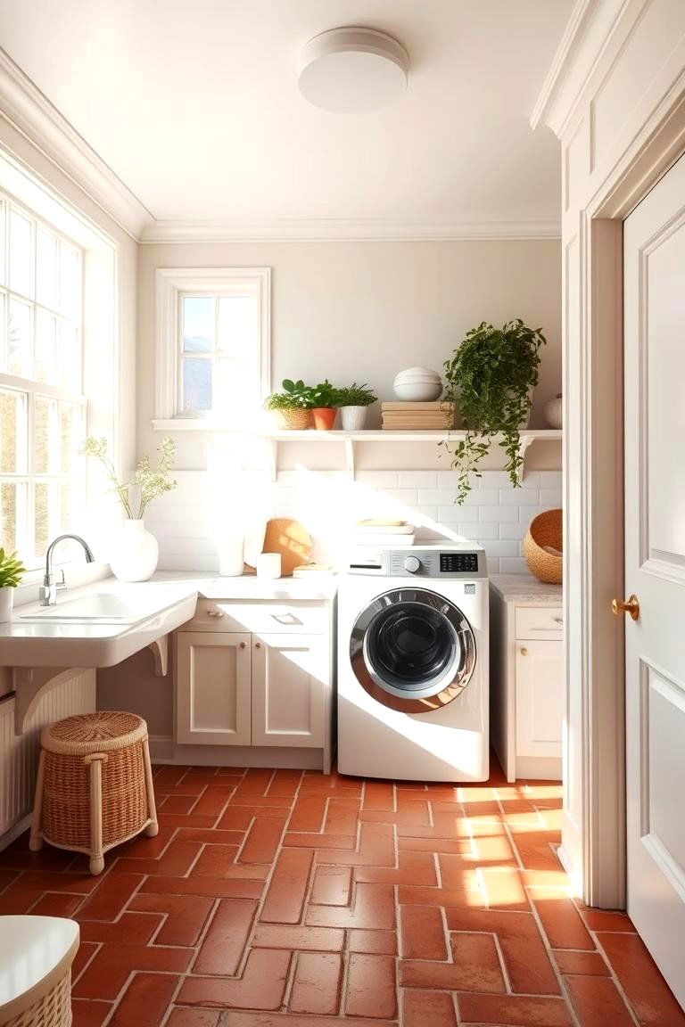 Bright and Airy - 24 Brick Floor Laundry Room Ideas