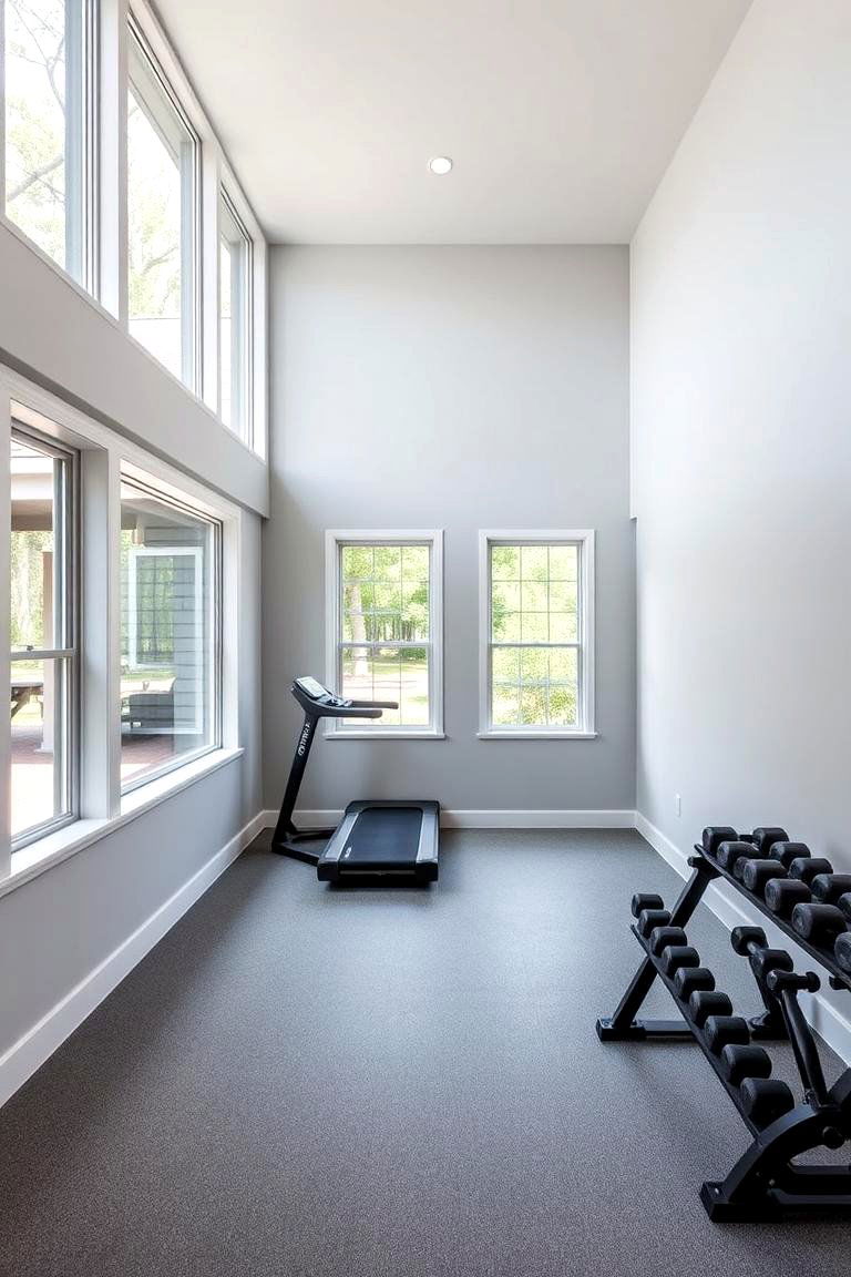 Bright and Airy Basement Gym - 24 Basement Gym Ideas