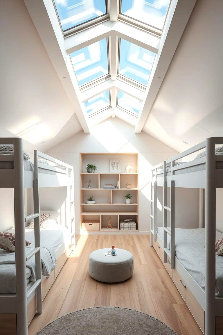Bright and Airy Bunk Room with Skylights - 24 bunk room ideas