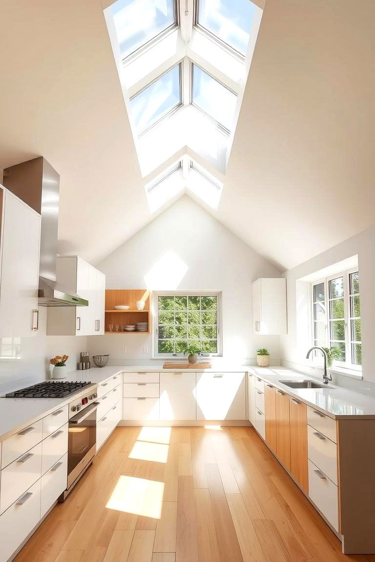 Bright and Airy Design with Skylights - 24 Split Level Kitchen Design Ideas