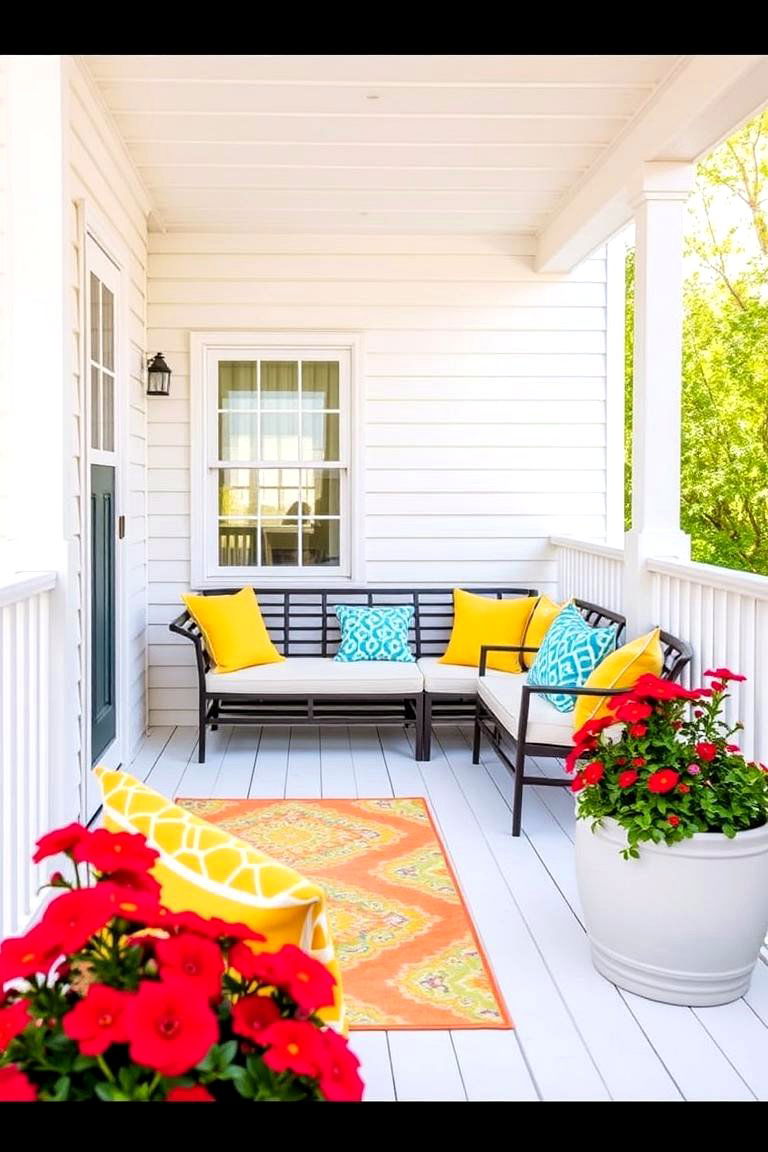 Bright and Airy White Deck with Pops of Color - 24 White Deck Ideas