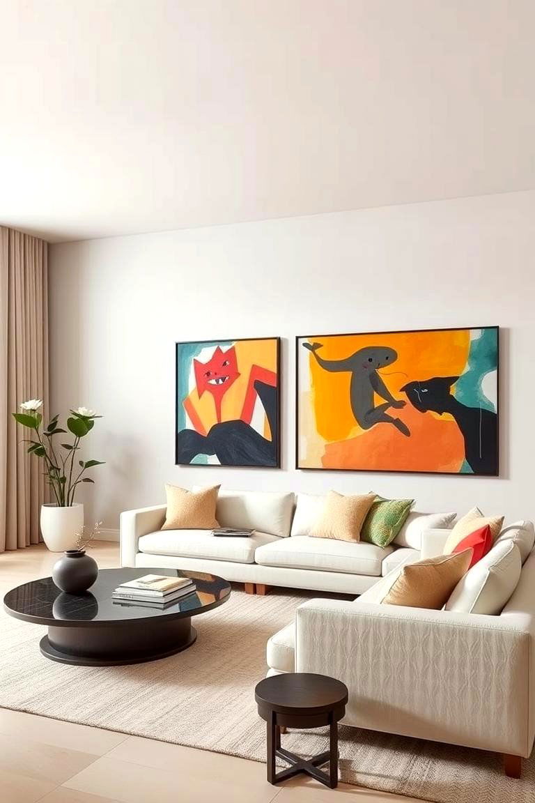 Bright and Bold Artworks - 24 Cream Living Room Ideas