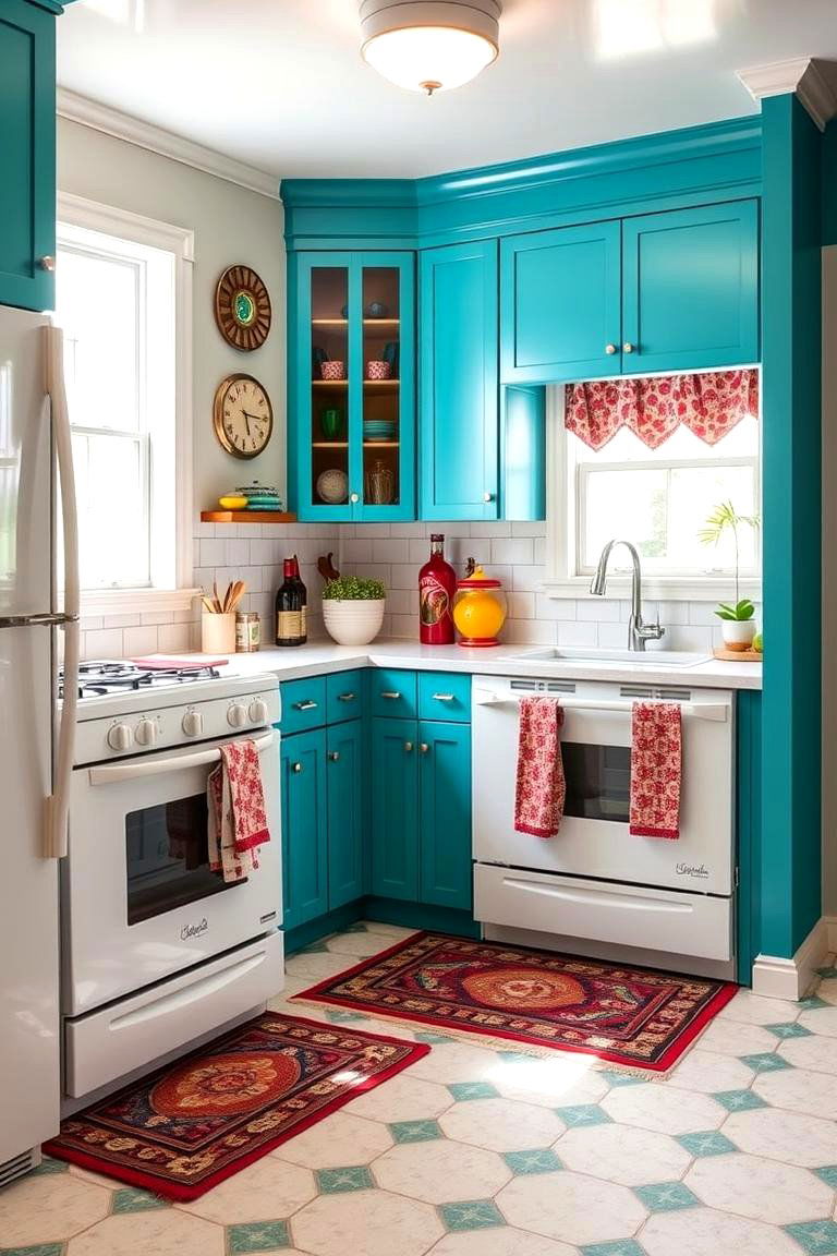 Bright and Bold Color Accents - 24 Kitchen With White Appliances Ideas