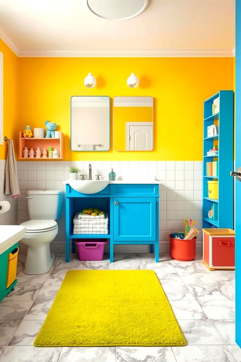 Bright and Bold Color Palette - 24 Kids Bathroom Ideas