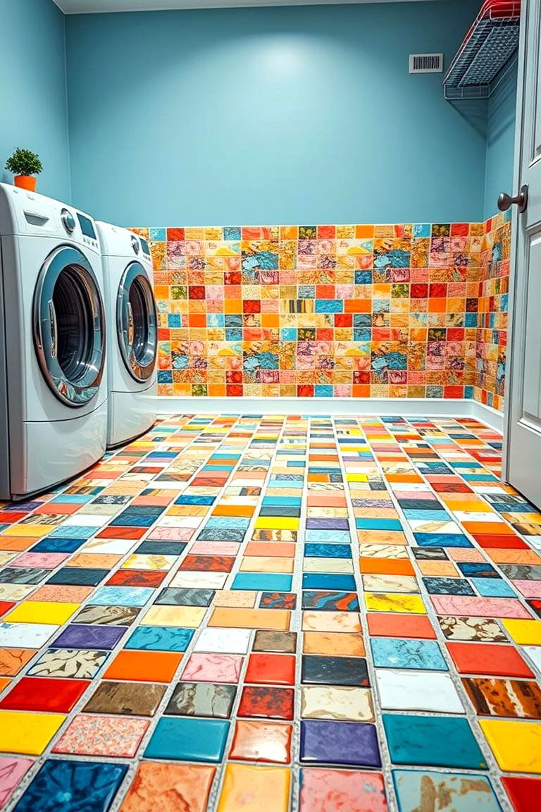 Bright and Bold Mosaic - 24 Laundry Room Floor Ideas