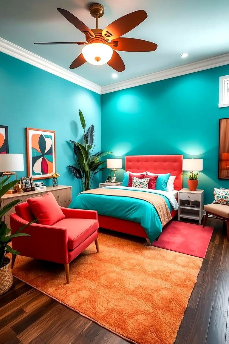 Bright and Breezy Turquoise and Coral - 24 Bedroom Painting Ideas With Two Colors
