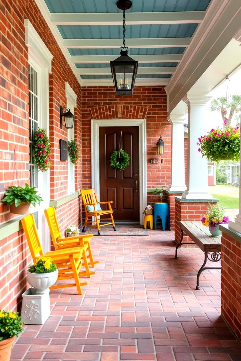 Bright and Cheerful Brick Porch - 24 Brick Porch Ideas